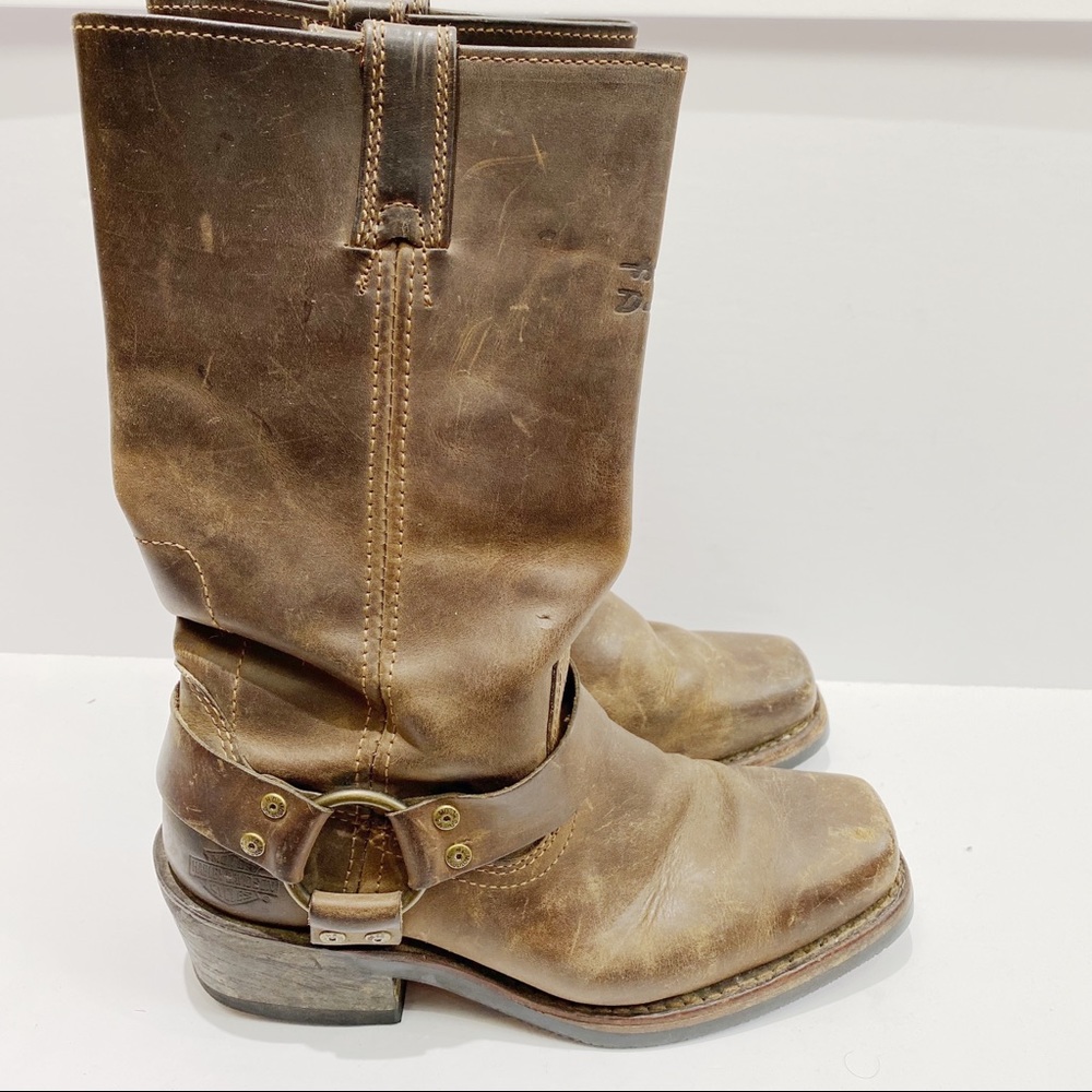 Harley Davidson brown leather moto pullon boot